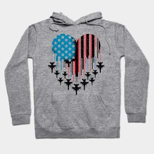 Fighter Jet Airplane American Flag Heart 4Th Of July Hoodie